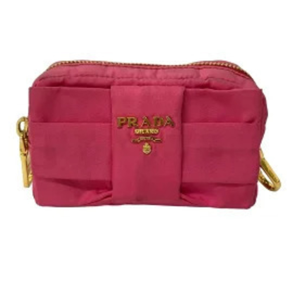 Prada Pouch Clutch Ribbon Pink Gold